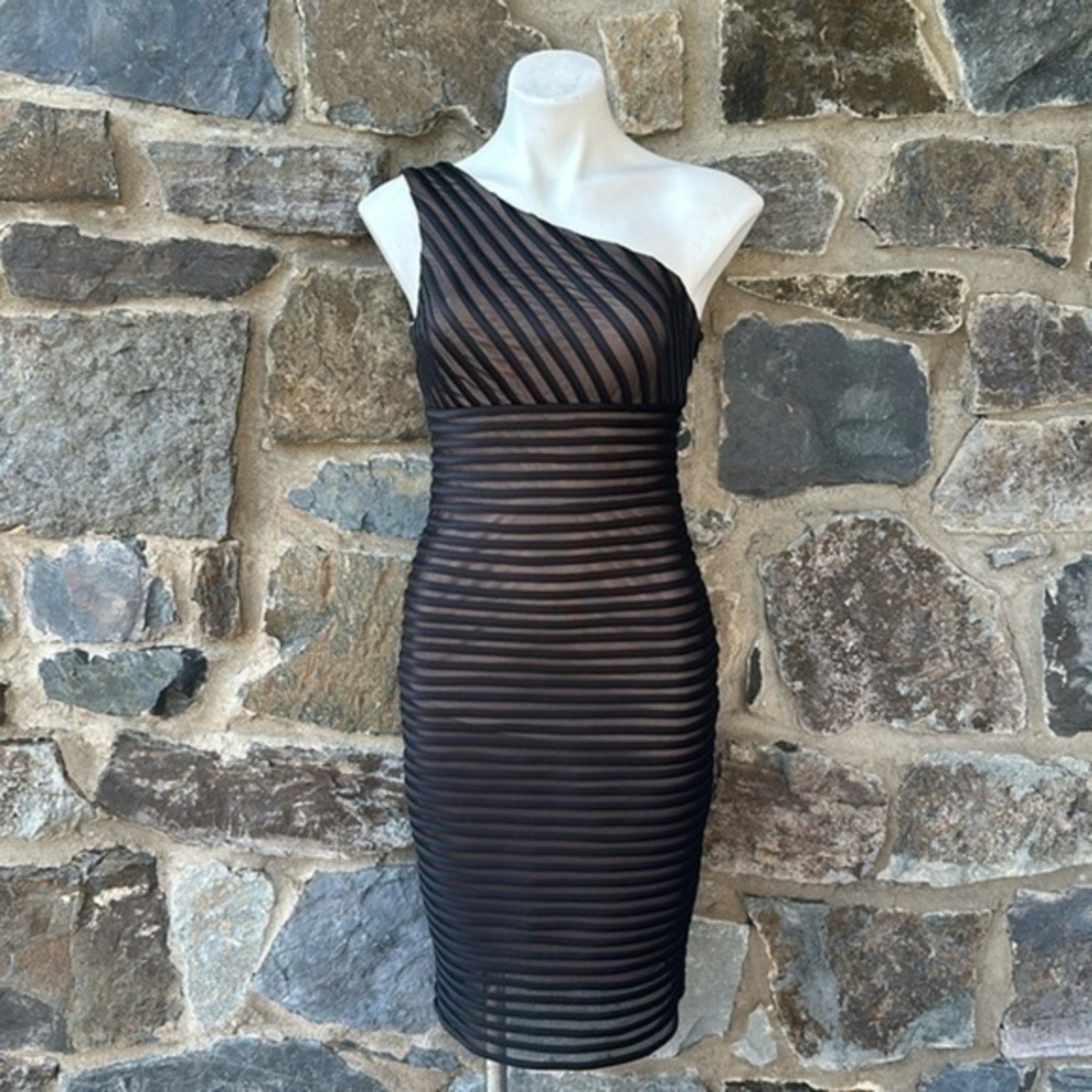 JS Collections Black One Shoulder Strap Bodycon Dress Size 4